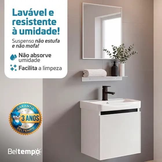 Gabinete Banheiro Suspenso Impermeável Cuba Espelho 43x46cm Anti Umidade Beltempo