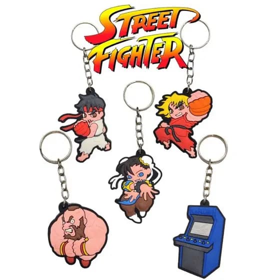 Chaveiros Emborrachados Geek Nerd Street Fighter Ryu Ken Chun-Li Zangief Fliperama Colecionável Promoção