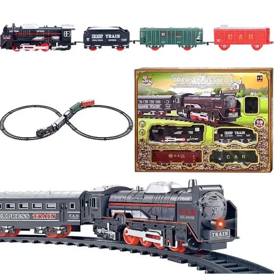 Trem De Brinquedo Ferrorama Clássic Train Luz Infantil Trenzinho Elétrico Vagões Locomotiva