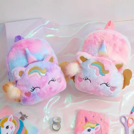 Mochila / Bolsa Infantil De Pelúcia / Fofa / De Unicórnio Para Meninas / Escola Multineos