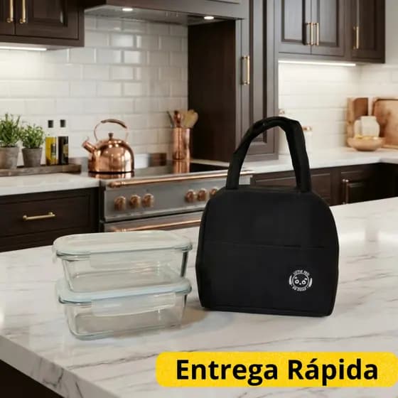 Conjunto de Potes de Vidros Hermeticos para Marmitas Fitness com 4 Travas e bolsa térmica