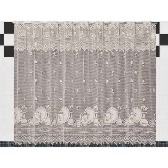 Cortina Renda para Cozinha Palha, Cortininha de Renda Bege, Cortina de Renda Sem Forro