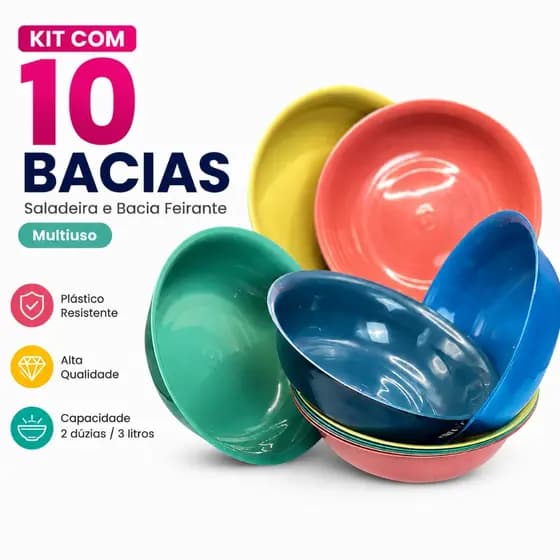 bacia de plástico grande kit 10 bacias de plástico para cozinha e feirante
