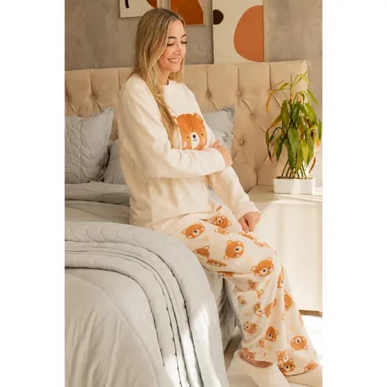 Pijama Conjunto Donuts Feminino/Masculino Adulto/Infantil inverno pra toda família Soft Veludo Fleece