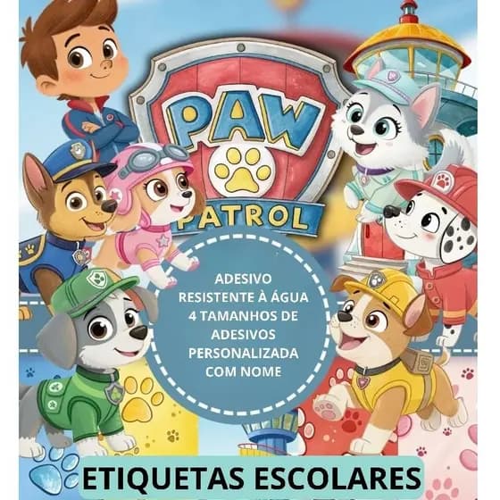 kit 125un Etiquetas Escolares Adesivo Personalizado Patrulha Canina