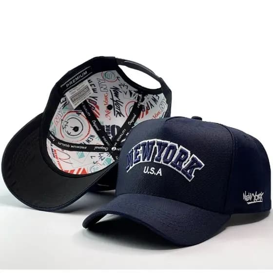 BONÉ NEW YORK AMERICANO BORDADO NY RETRO BASEBOL SNAPBACK COM FORRO INTERNO EM CETIM PERSONALIZADO CAIXA ALTA LANÇAMENTO