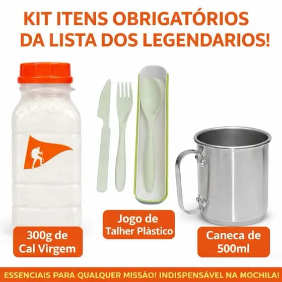 Kit Talher + Caneca 500ml + Cal Virgem 200g Para lgnd Camping trilha Itens Obrigatórios Mochila