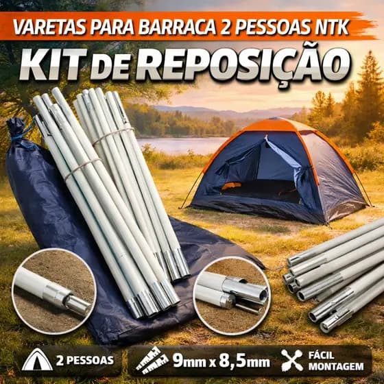 Kit Varetas Barraca NTK 2 Pessoas Reposição | Conjunto Completo Fibra de Vidro | Varetas Para Barraca Camping NTK 2P