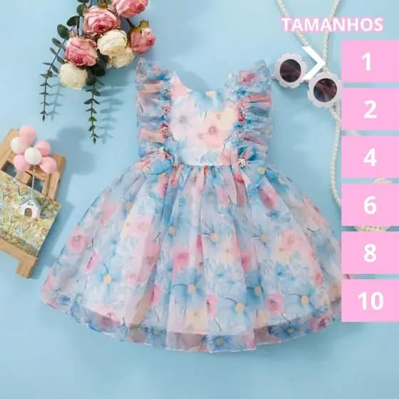 Vestido Infantil de Festas Luxo Casamento Dama de Honra Delicado, Cores Rosa, Azul, Luxuoso, Aniversario