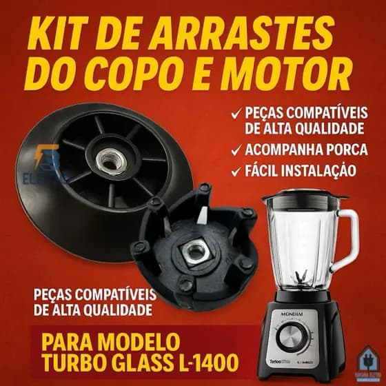 Arraste do Copo e Arrastador do Motor para Liquidificador Mondial Turbo Glass L-1400