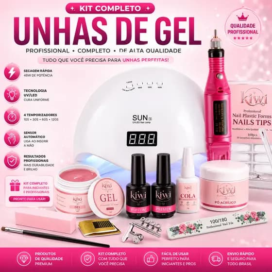 Kit De Unha Gel Cabi Sun + Lixadeira Motor Completo Fibra Kit Alongamento Gel Top coat e Primer Unhas Gel Manicure