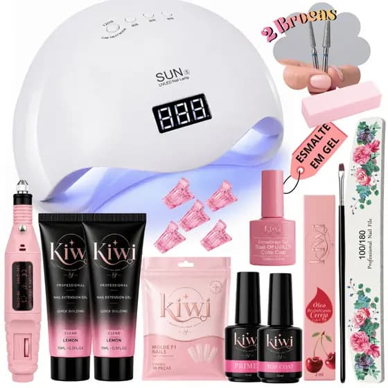 Kit Polygel Molde F1 Mini Cabine Sun5 48w Polygel 15ml Pincel Presilha Lixas Caneta Óleo Alongamento de Unha