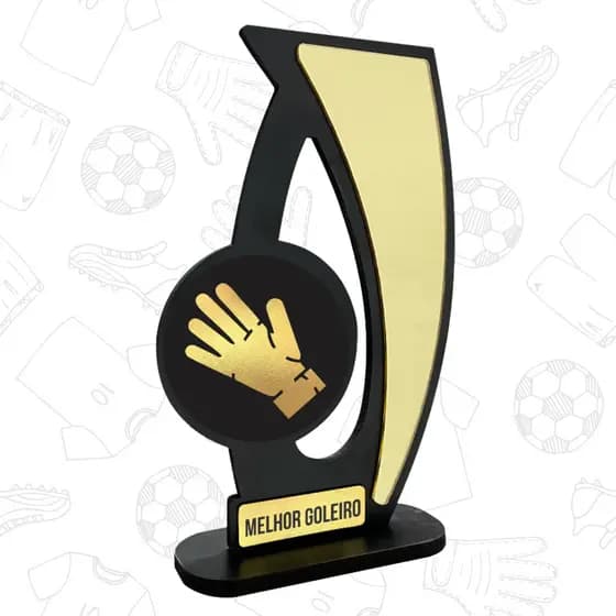 Troféu Premiação Melhor Goleiro em MDF com Acrílico Dourado 20cm para Campeonatos Esportivos Futebol