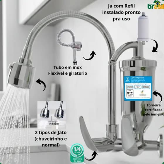 Torneira Parede inox Filtro prata Cozinha Parede torneira filtro cozinha pia torneira cozinha