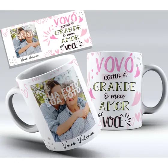 Caneca dia dos Avós, personalizada com foto e nome - Como é grande o meu amor por você Vovô/Vovó