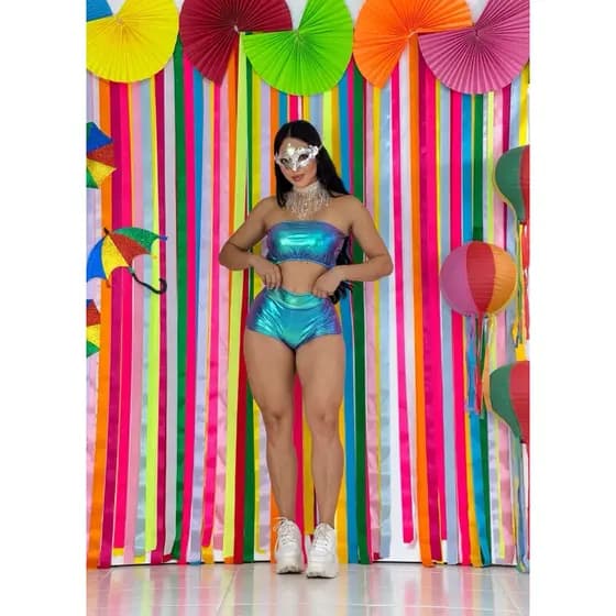 Conjunto Hot Pants Metalizado Carnaval Folia Festa Fantasia