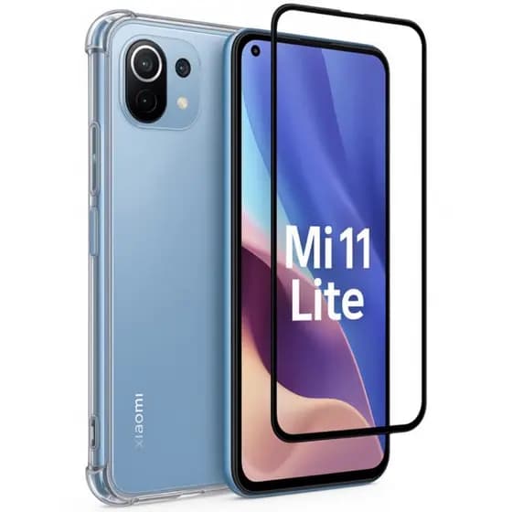 Kit 2 em 1 - Xiaomi Mi 11 Lite / Mi 11 Lite 5G - Capa Transparente + Película de Vidro 3D