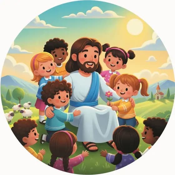 Painel Redondo c/ elástico em tecido sublimado Jesus e as crianças