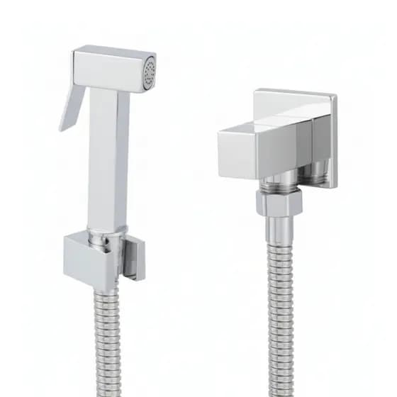 Ducha Higiênica Chuveirinho Banheiro Quadrada Metal Inox Engate 1,20 Super Luxo Cromo Premium