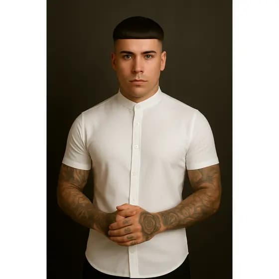 Camisa manga curta social masculina de Viscolinho com gola padre - camisa para verão - camisa fresca - moda praia
