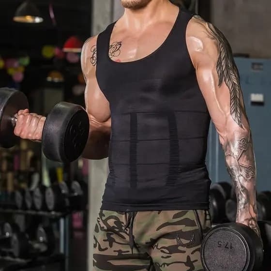 Camisa regata slim preta e branca modela o corpo regata modeladora Cinta Camiseta Compressão Abdominal Masculino Regata