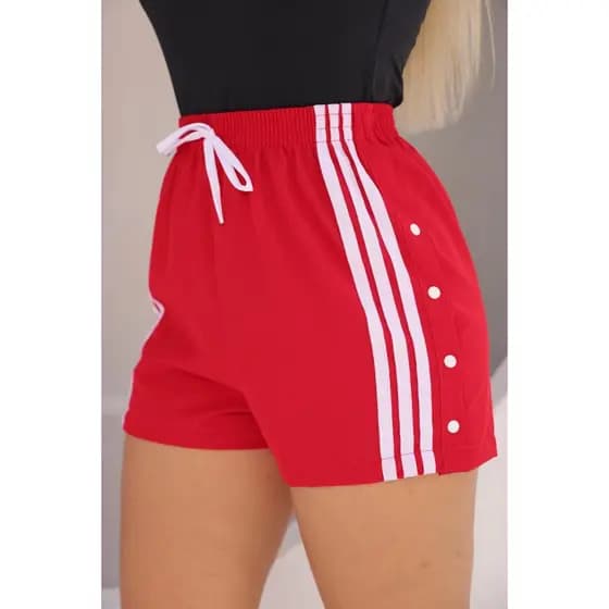 Short feminino TACTEL Jogger com listra e Botões Laterais Moda Blogueira lançamento