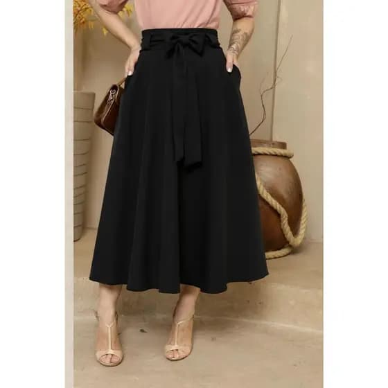 Saia Midi Feminina Plissada com Cinto Laço – Elegante, Confortável e Versátil