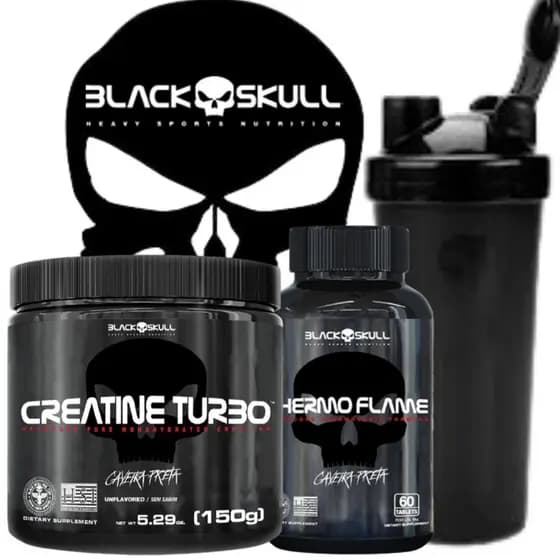 kit Black skull creatina termogenico e coqueteleira
