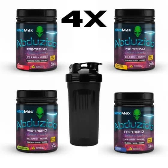 Pre treino Abduzido Nitromax com 4 e Coqueteleira