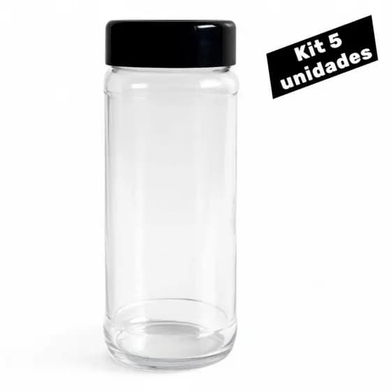 Kit 5 Potes de Vidro Longo 350ml com Tampa de Plástico Az200 Alto | Tempero, Condimentos, Conservas