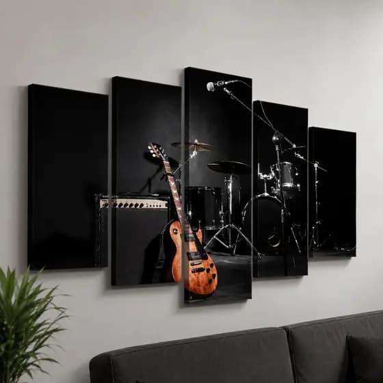 Quadros Decorativo Guitarra 115x60 Mosaico 5 Peças