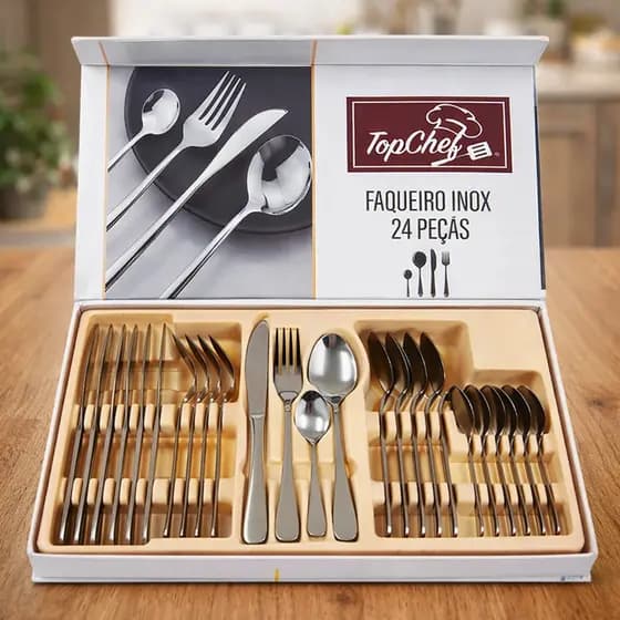 Jogo Faqueiro 24 Peças Inox Aço Inoxidável Design Moderno Durável