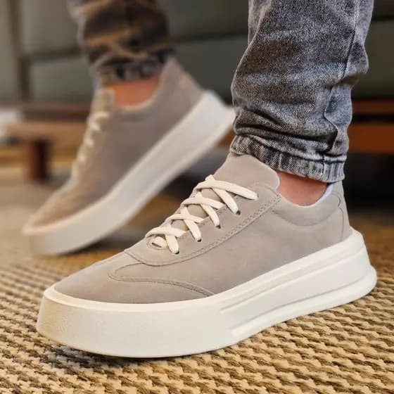 Tênis Sapatenis Casual Masculino Moderno Sneakers Sola Alta Camurça Minimalista Skalvin