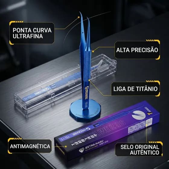 Pinça Curva de Titânio Mechanic TD-15 Ultra Fina Precisão