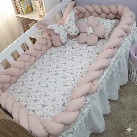 Kit Berço Americano Trança 05 Peças Menina Menino Baby bebê Luxo decoração almofada flor/ borboleta