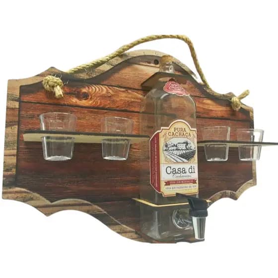 Porta Cachaça Pingometro Parede 4 Copos Rancho Área Gourmet Sitio