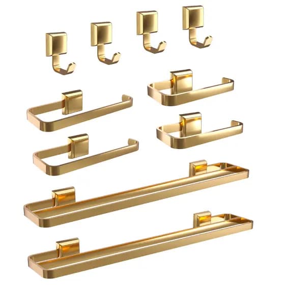 Kit Acessórios Para Banheiros 10 Pçs Toalheiro Duplo Luxo Gold Dourado