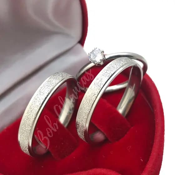 par alianças de namoro prata fina com solitário aliança fina com brilho diamantada 4mm aço inoxidável