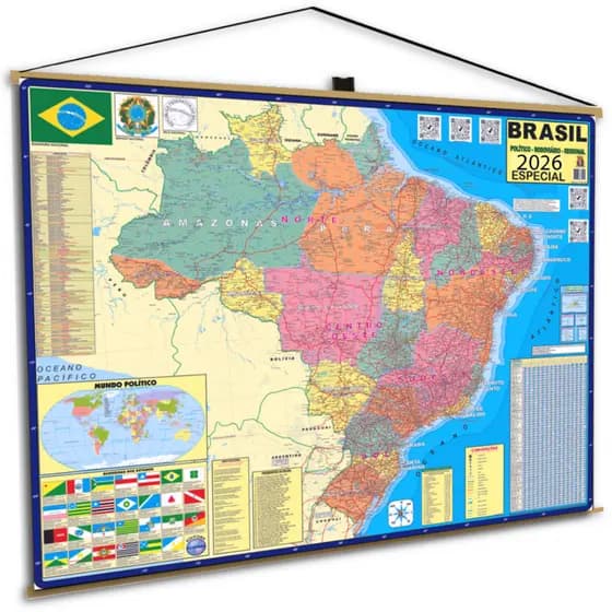 Mapa Brasil Politico Rodoviário Escolar Banner Geográfico Poster Pendurar 2026