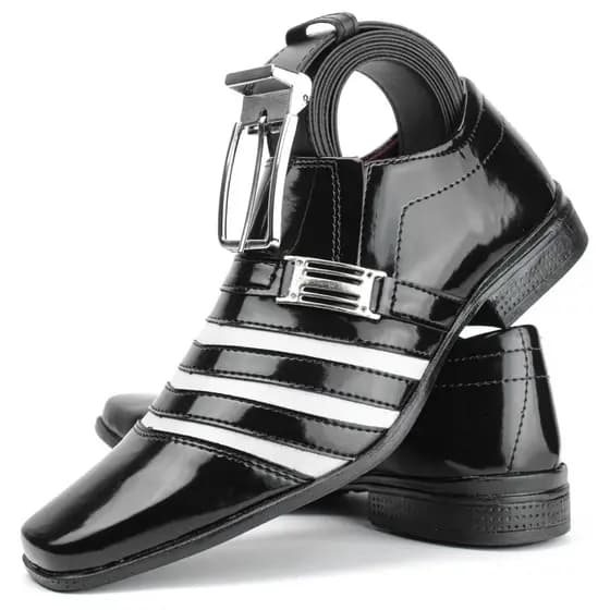 Sapato social masculino preto e branco estilo italiano + cinto social preto