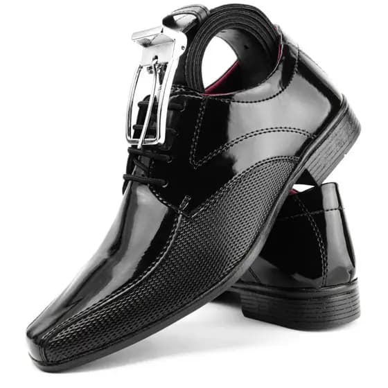 Sapato social masculino preto de amarrar + cinto social