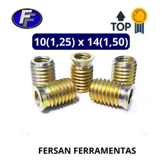 Kit com 10 Torquilhos de Aço 10mm (1,25”) x 14mm (1,50”) - Rosca Reforço para Reparos de Rosca