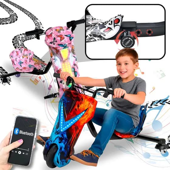 Triciclo Elétrico Drift 250W com Luzes LED Bluetooth 3 Velocidades Ajustáveis e Design Moderno