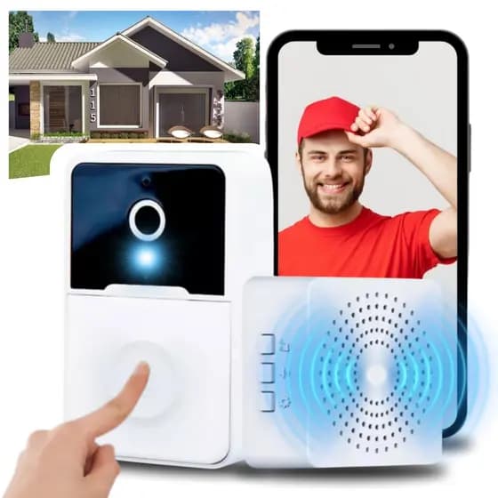 Campainha Com Câmera Vídeo Porteiro Sem Fio Wi-Fi HD Smart Home Acesso Pelo Celular Recarregável