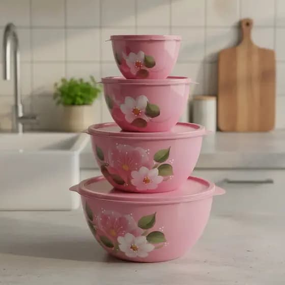 JOGO 4 POTES BOWLS DECORADOS RODONDOS COLORS
