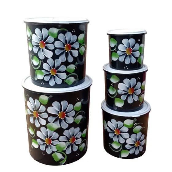 KIT 5 POTES PLÁSTICO MANTIMENTO REDONDOS DECORADOS