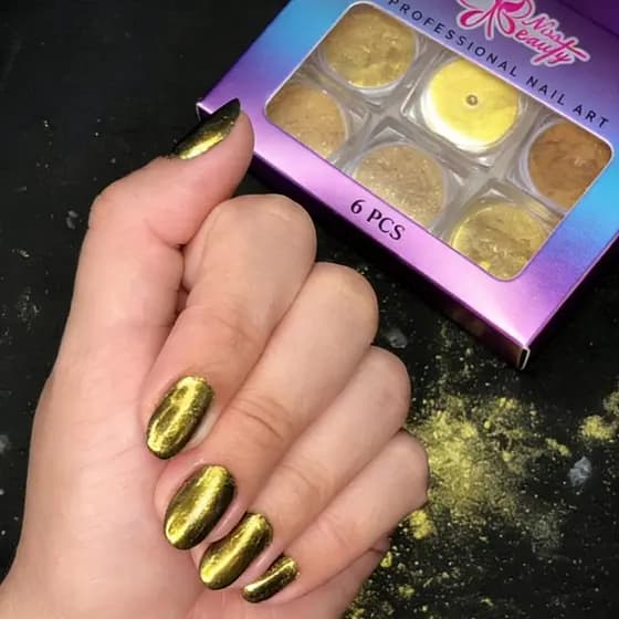 6Pc Cromo Prego Pó Espelho Efeito Glitter Altamente Pigmentado Poeira Metálica Arte Do Pós Com Aplicadores De Esponja