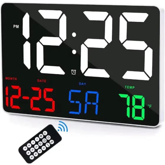 Relógio De Parede Digital LED De 11.5 " Visor Grande Com Controle Remoto Brilho Ajustável , Calendário , Temperatura , Soneca , 12/24 H