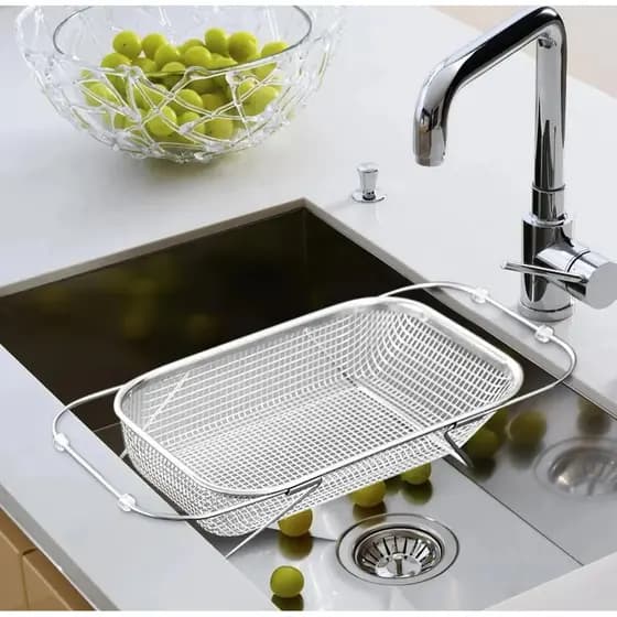 Cesto Para Pia De Aço Inox Retrátil Para Lavar Verduras