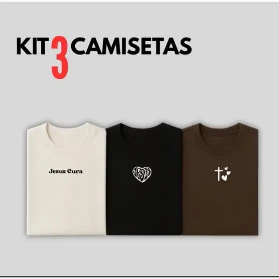 Kit 3 Camisetas Gospel Jesus 100% Algodão